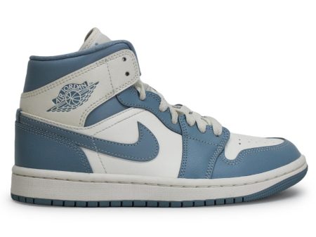 Air Jordan 1 Mid UNC Leather Womens Trainers White University Blue Sail Online Sale